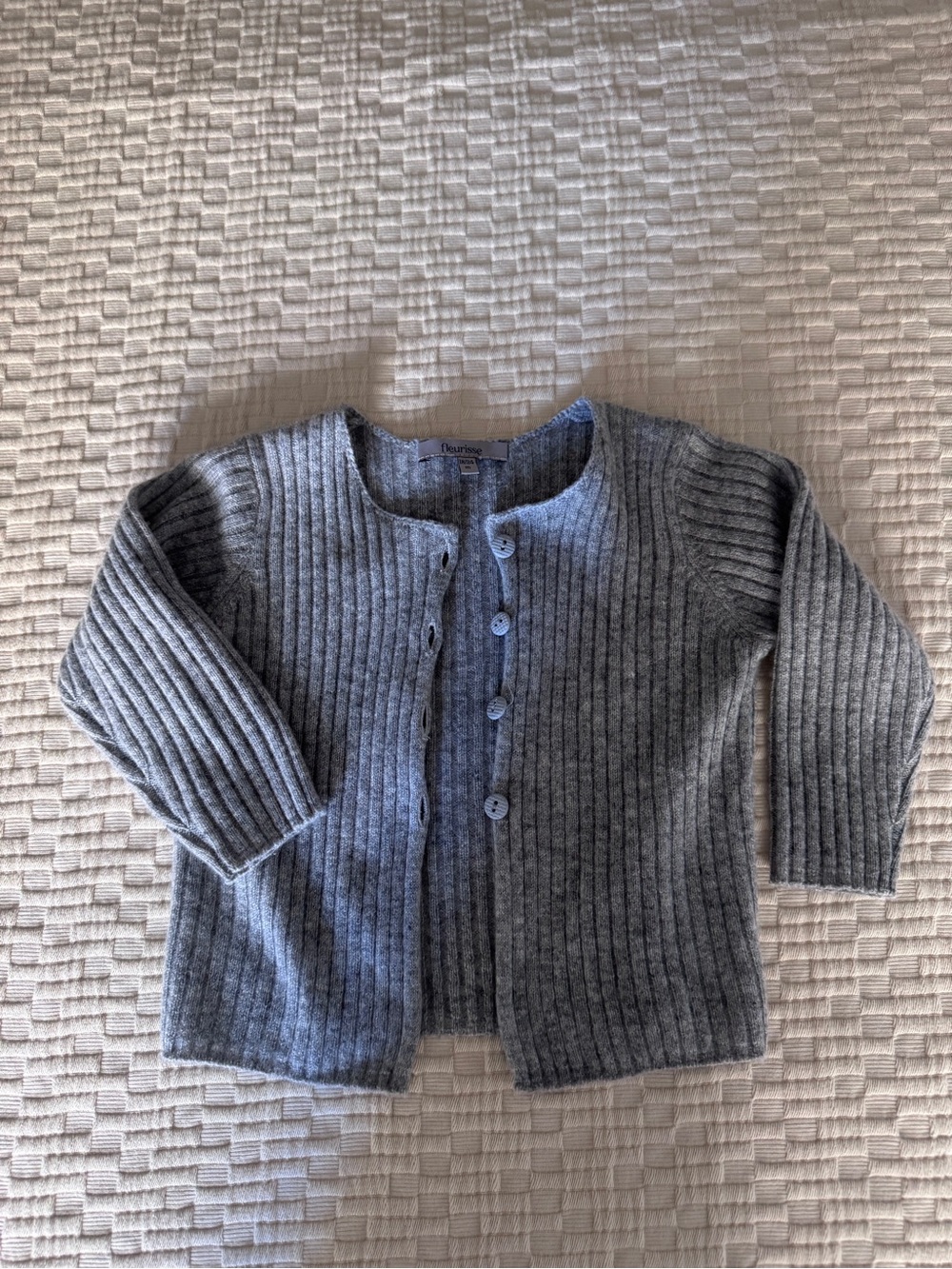 Grey Ribbed Cashmere Knit Kids Cardigan